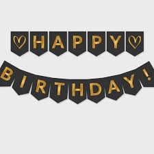 Happy Birthday Banner With Pictures Printable Happy Birthday Banner Black Gold Foil Flags Etsy In 2020 Happy Birthday Banners Happy Birthday Words Graduation Party Decor