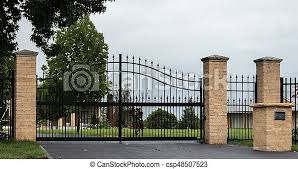 Maybe you would like to learn more about one of these? Black Metal Driveway Entrance Gates Set In Brick Fence Black Wrought Iron Driveway Entrance Gates Set In Brick Fence With Canstock
