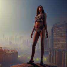 prompthunt: A young beautiful giantess standing next to a small man who is  only as tall as her ankle, beautiful lighting,digital art , highly detailed  , high contrast, beautiful lighting, award winning ,