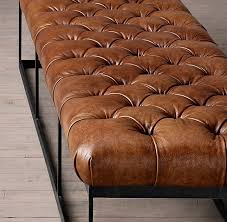 Leather benches & settees : Rh S 78 34 Tufted Leather Metal Bench Borrowing From Mid Century Modern Sensibility Leather Coffee Table Leather Ottoman Coffee Table Tufted Leather Chair