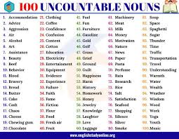 100 Useful Uncountable Nouns In English For Esl Learners English Study Online Uncountable Nouns Nouns English Vocabulary Words