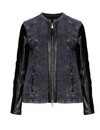 Frapp Denim Faux Leather Sleeve Jacket Navabi Leather Sleeve Jacket Denim Jacket Women Jackets
