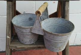 Vintage Galvanized Metal Double Bucket Planter Caddy Farmhouse Rustic Succulent Windowsill Gardening Woode Windowsill Garden Bucket Planters Succulent Pots Diy