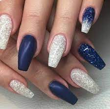 This shade of blue is one of my favorites. Topic For Blue Nail Designs Best Of Blue And White Nail Designs Navy And Silver Nails Blue And Silver Nails Blue Coffin Nails