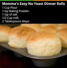 No Yeast Dinner Rolls Use Self Rising Flour And Omit Baking Powder And Salt Recipes Dinner Rolls No Yeast Dinner Rolls