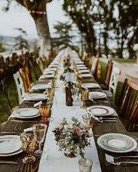 How Gorgeous Is This Long Wooden Table With Mismatched Chairs White Table Runners Vintage Dishes Long Table Wedding Vintage Glassware Wedding Amber Glassware