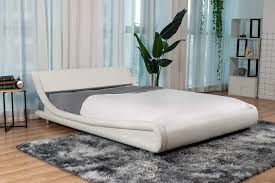 Modern curved bed with padded white frame and leather tables. Allewie Queen Platform Bed Faux Leather Upholstered Queen Bed Frame Modern Queen Size Mattres Upholstered Full Bed Queen Size Bed Frames Platform Bed Frame