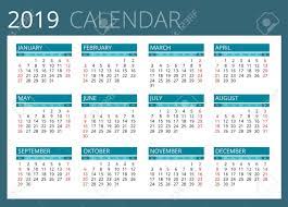 Calendario Para El Ano 2019 La Semana Comienza El Domingo El Diseno Simple Del Vector Ilustraciones Vectoriales Clip Art Vectorizado Libre De Derechos Image 56949733