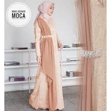 Jika anda ingin memiliki model baju pesta sederhana namun elegan di atas, anda perlu menyiapkan uang sebesar rp 225.000. Model Baju Gamis Pesta Selendang Bahan Brukat Ryn Fashion