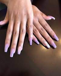 Short square nails can make your fingers slimmer and more elegant. Love This Cloudy Light Purple Acrylic Color I Mixed Its So Cute The Peachy Holographic Glitter Di Purple Acrylic Nails Light Purple Nails Purple Glitter Nails