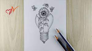 Light bulb with flowers original digital artwork by jamie maher! Creative Bulb Drawing With Pencil Flower In The Light Bulb Pencil Sketch Drawing Youtube