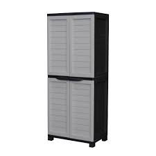 Outdoor plastic storage cabinets with shelves. Starplast 2 Ft 5 In X 1 Ft 8 In X 5 Ft 11 In Plastic Silver Black Storage Cabinet With 4 Shelves And Vertical Partition 88811 The Home Depot