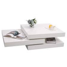 Featuring an open modern design that provides 3 spacious glass shelves for decoration; White Coffee Table Square 3 Tier High Gloss Modern Wooden Swivel Table Scandinavian Rotaring Small Square Coffee Table For Living Room Bedroom Office Furniture 70x70x28cm Buy Online In El Salvador At Elsalvador Desertcart Com Productid 88427026