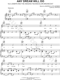 Andrew Lloyd Webber Any Dream Will Do Sheet Music In C Major Transposable Download Print Sheet Music Download Sheet Music Music Download