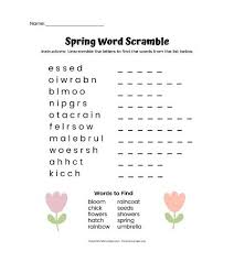 Printable math and literacy worksheets. Spring Word Scramble Free Printable With Answer Key