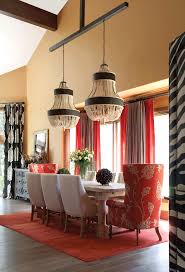 Beautiful Dining Room Table And Chairs Modern Chandeliers And Black And White Curtains Beautiful Dining Rooms Red Dining Room Decor