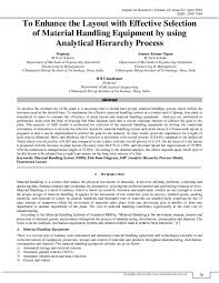 Pdf To Enhance The Layout With Effective Selection Of Material Handling Equipment By Using Analytical Hierarchy Process J4r Journal For Research And Sumeet Kumar Nigam Academia Edu
