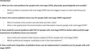 What are the 4 stages of emphysema. A Palliative End Stage Copd Patient Does Not Exist A Qualitative Study Of Barriers To And Facilitators For Early Integration Of Palliative Home Care For End Stage Copd Npj Primary Care Respiratory Medicine