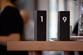 Pin By Tracy Tan On Cafe Branding Interior Restaurant Table Numbers Coffee Shop Tables Table Markers