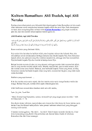 Juga kepada keluarganya, sahabatnya, serta para pengikutnya dan sampailah kepada kita selaku umatnya. Kultum Ramadhan Ahli Ibadah Tetapi Ahli Neraka