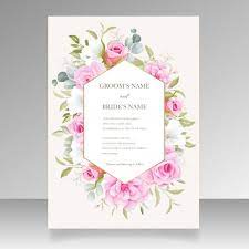 Wedding Invitation Card Template Set With Beautiful Floral Decorations Floral Wedding Invitation Card Wedding Invitation Cards Wedding Invitation Card Template