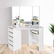 Space saving foldable dressing table. Latitude Run White Corner Dressing Table With Three Fold Mirror Space Saving Makeup Desk With 5 Drawers Storage Carbinet Bedroom Bathroom Home Decor Wedding Birthday Valentine Wayfair