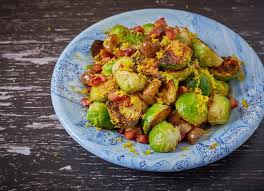 Charred Sprouts With Orange Chestnuts And Pancetta Recipe Great British Chefs Recipe Pancetta Recipes Best Side Dishes Pancetta