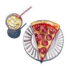 banana milkshake and pepperoni pizza by laura manfre via flickr character design references www facebook com char food art food painting watercolor food
