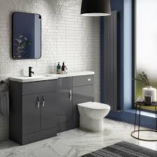 Oak worktops, black gloss cabinets and no wall units to make it feel more open. Apollo2 1500mm Gloss Grey Combination Furniture Pack Excludes Pan Cistern Victorian Plumbing Uk