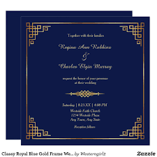 Classy Royal Blue Gold Frame Wedding Invitation Zazzle Com Wedding Frames Royal Blue And Gold Simple Wedding Invitations