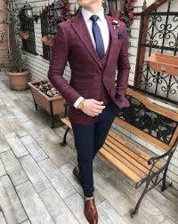 Terziademaltun Italyan Stil Slim Fit Ceket Yelek Pantolon Bordo Kombin Takim T3160 1 Ternos Masculinos Slim Fit Moda Masculina Moda Masculina Casual