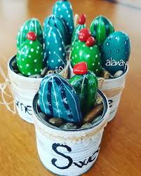 Tas Tasboyama Stone Stonepainting Stoneart Rockspaint Piedras Kaktus Painting Ve Tablolar