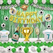 Football themed tableware, decorations, games and more. Buy Real Madrid Cf Birthday Decorations Football Theme Party Cristiano Balloon Kit Birthday Decorations For Boy Soccer League World Cup Carnival Party Supplies Online In Turkey B08npwjkb3