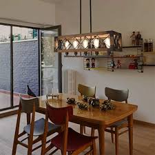 Vintage and modern dining room · more info. Vintage Style Square Cage Ceiling Pendant Wood 5 Lights Island Light For Dining Room Beautifulhalo Com