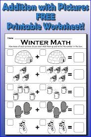 Winter Themed Addition With Pictures Math Worksheet Beginning Math Kindergarten Worksheets Addition Worksheets