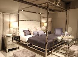 Contemporary Polished Stainless Steel Canopy Bed With Upholstered Button Tuf Luxury Bedding Master Bedroom Contemporary Master Bedroom Ideas Luxurious Bedrooms