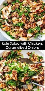 The World S Most Delicious Kale Salad With Chicken Caramelized Onions A Chicken And Kale Recipes Chicken Salad Recipes Best Healthy Dinner Recipes