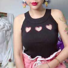 Summer Women Tank Tops Hollow Out Heart Cut Out Sleeveless Knit Crop Harajuku Cute Sleeveless Slim Short Tops Camis Wish