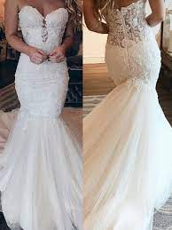 Stunning Beaded Mermaid Wedding Dresses Cheap Trumpet Bridal Dresses Trumpet Bridal Dress Wedding Dresses Wedding Dresses Sweetheart Neckline