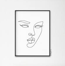 Black And White Face Drawing Outline Abstract Woman Face Wall Print One Line Drawing Art Minimalist Modern Wall Decor Black And White Fashion Decor Single Line Portrait In 2020 Line Art Drawings Outline Art Black And White