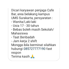 Loker, loker semarang, lowongan kerja, pt. Lowongan Kerja Cafe Bar Belakang Kampus Ums Info Loker Solo