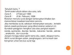 Keterangan format penulisan surat tidak rasmi. Surat Kiriman Tidak Rasmi
