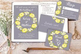 Wedding Invitation Yellow And Gray Wedding Invitation Etsy Yellow Wedding Invitations Grey Wedding Invitations Printable Wedding Invitations