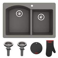 It is constructed with stainless steel. 33 Drop In Undermount Granite 60 40 Double Bowl Kitchen Sink In Grey