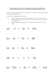Here are 10 unbalanced equations. Introduction To Balancing Equations