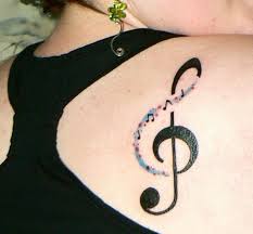 Beautiful music tattoo on nape. Music Note Tattoo On Back Of Shoulder Music Tattoo Designs Trendy Tattoos Tattoos