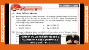 Check spelling or type a new query. Jawaban Pg Uji Kompetensi Bab 6 Halaman 94 Kelas 7 Aritmetika Sosial 11 20 Youtube