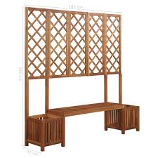 Vidaxl Garden Planter With Bench And Trellis Solid Acacia Wood Garden Planters Trellis Plants Garden In The Woods