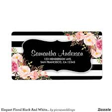 Black And White Stripes With Flowers Background Elegant Floral Black And White Stripe Label Zazzle Com Pink Watercolor Flower Black Floral Black And White