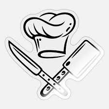 Dos increíbles cuchillos de cocina, el cuchillo japonés santoku y el cuchillo del chef. Cocinero El Sombrero De Chef Con Un Cuchillo Pegatina Spreadshirt